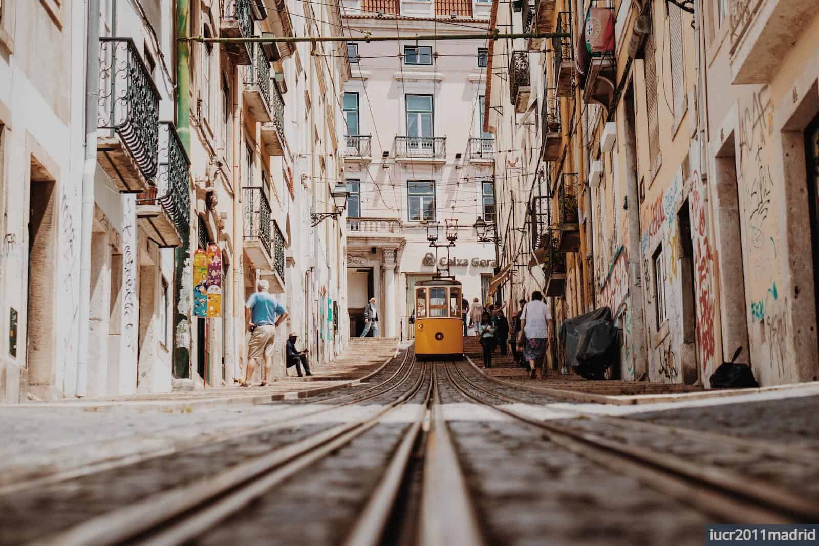 train between buildings